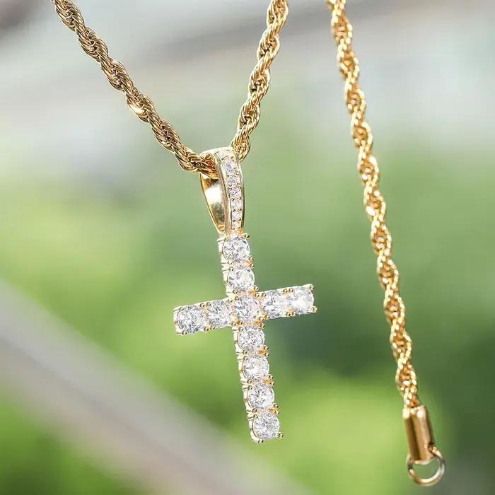 Hip Hop – collier avec pendentif en croix glacée pour hommes et femmes