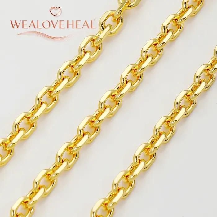 Chaîne rolo ovale plate en métal plaqué or 18 carats pour la fabrication de bijoux, collier à faire soi-même, bracelet, femmes et hommes, fournitures de fabrication de bijoux, chaînes minimalistes pour occasions spéciales
