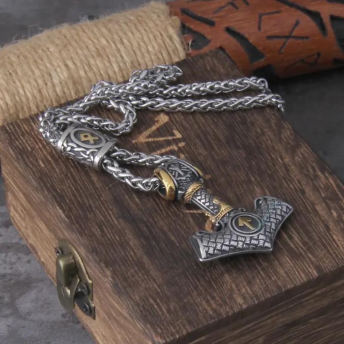 Collier pendentif marteau de Thor en acier inoxydable bijou vintage pour hommes occasions spéciales mythologie nordique style scandinave viking
