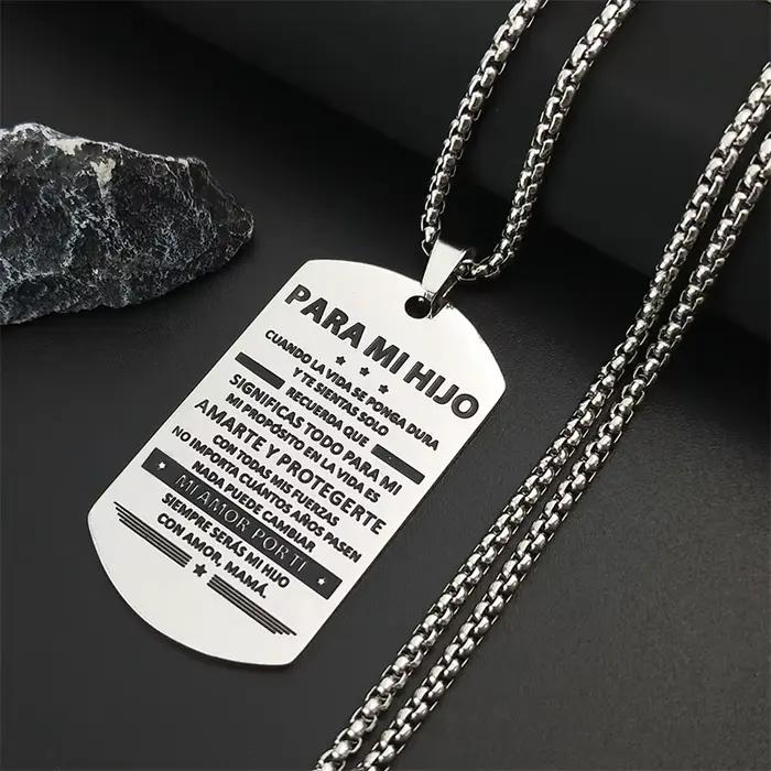 Collier « PARA MI HIJO » pour homme et garçon, en acier inoxydable couleur argent, pour mon fils, chaîne de collier, bijoux, cadeau pour homme N3305S01