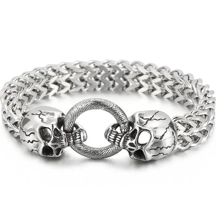 Bracelet tête de dragon et crâne steampunk pour homme