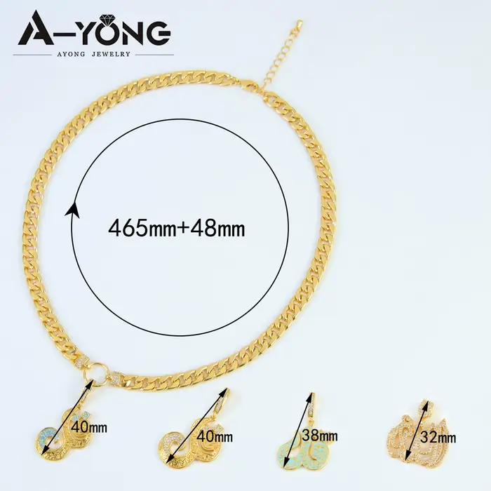 Collier à breloques mode musulmane arabe plaqué or 21 carats, chaînes à pendentif en zircone, mode dubaï, Oman pour femmes, bijoux cadeaux de fête