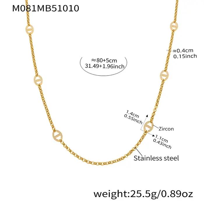 Collier Long de 80cm en acier inoxydable, chaîne plaquée or 18 carats, breloques en Zircon incrusté,