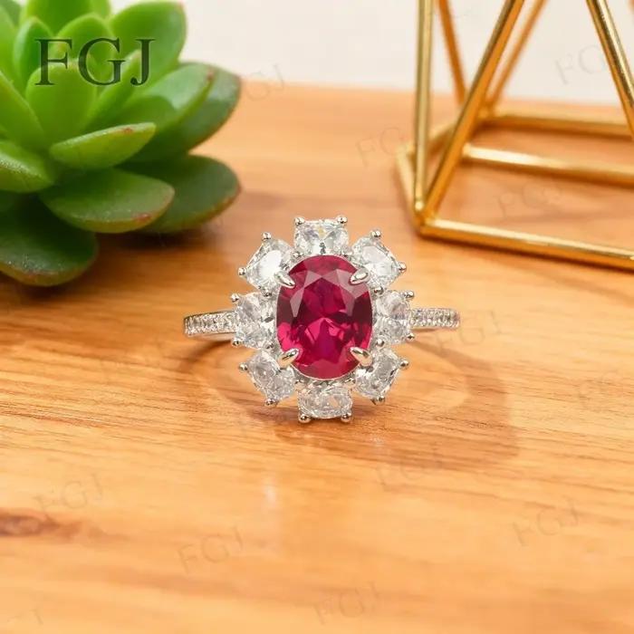 Bague en argent sterling 925 avec rubis de laboratoire