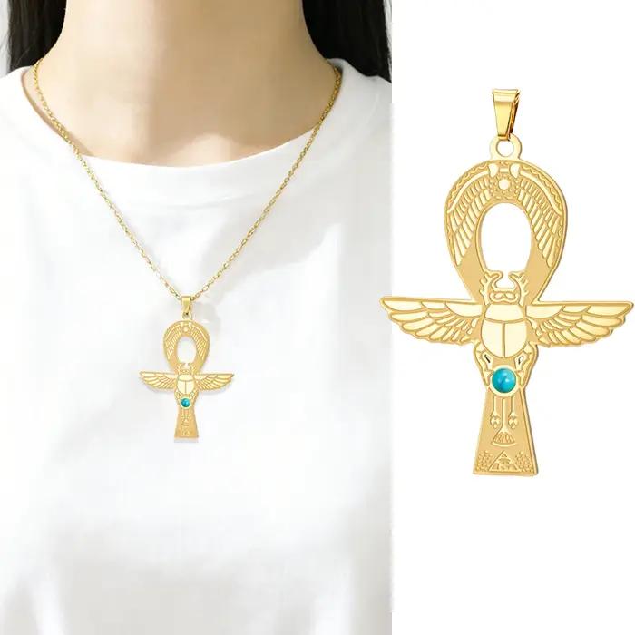Collier Ankh Égyptien Antique HIPEE Pendentif Scarabée Accessoire Bijou pour Occasions Spéciales Femme et Homme