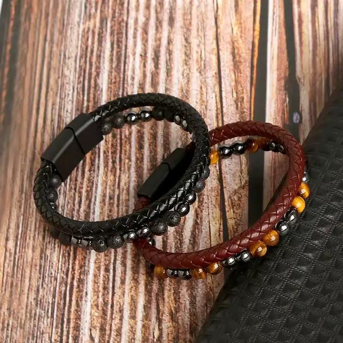 Bracelet en cuir tressé à la main pour hommes et femmes, Style de luxe spécial, bijoux de fête, vente en gros