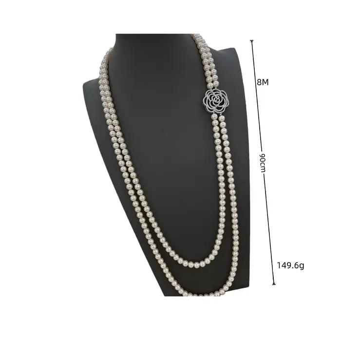 Collier Long de perles roses pour femmes, accessoire de bijoux élégant pour dames