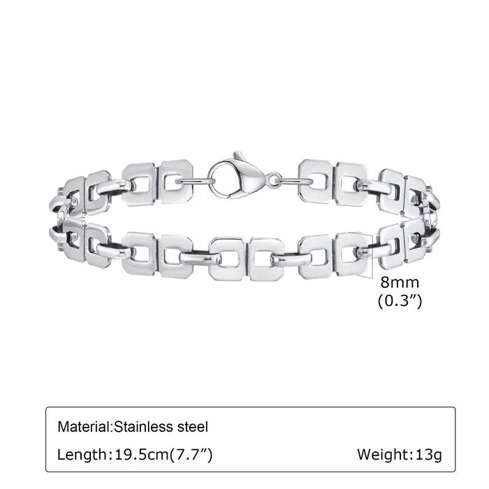 Bracelets rectangulaires JOPunk Rock en argent pour hommes, bracelet en acier inoxydable, cadeau de