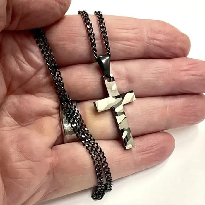 Collier militaire, pendentif croisé imprimé Camouflage de l'armée de soldat pour hommes, bijoux en a