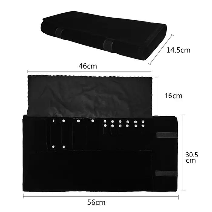 Pochette en Rouleau de Rangement pour Bijoux en Velours Noir Élégante Portable pour Voyage Occasions Spéciales
