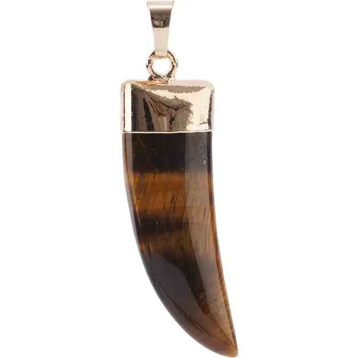 Collier en cristal de quartz naturel en forme de corne de taureau pour hommes bijoux élégants et modernes occasions spéciales et tenues décontractées