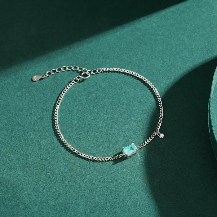 Modian pur 925 en argent Sterling élégant Rectangle Tourmaline Paraiba Bracelet mode lien chaîne pour les femmes bijoux de mariage cadeaux
