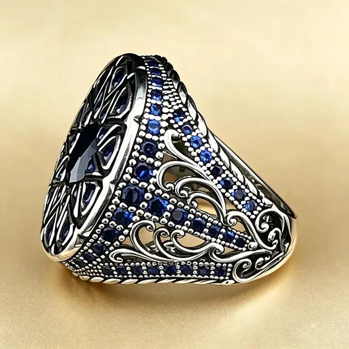 Bague vintage pour homme en saphir bleu