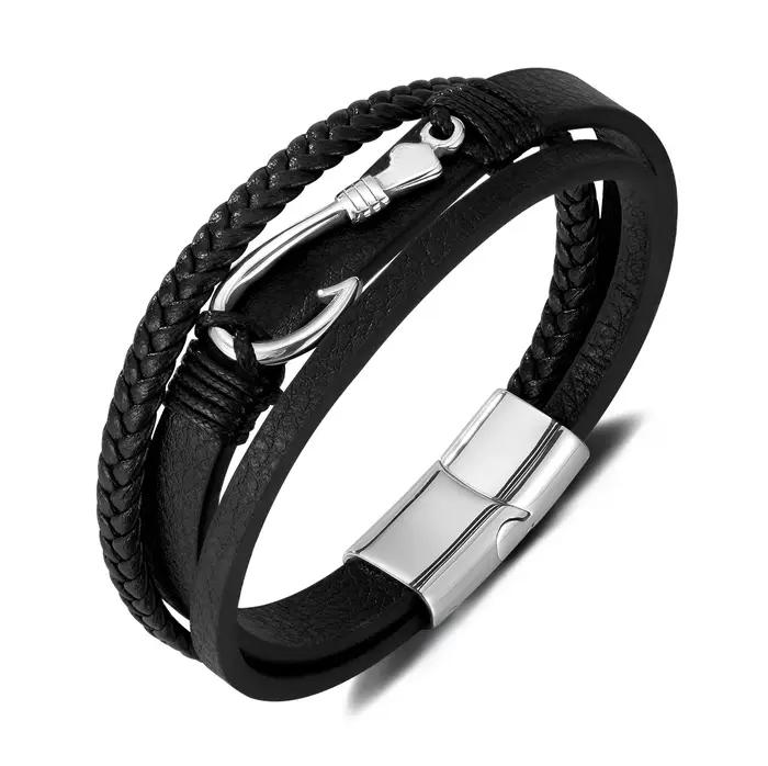 Bracelet en cuir punk acier inoxydable design original pour homme occassions spéciales