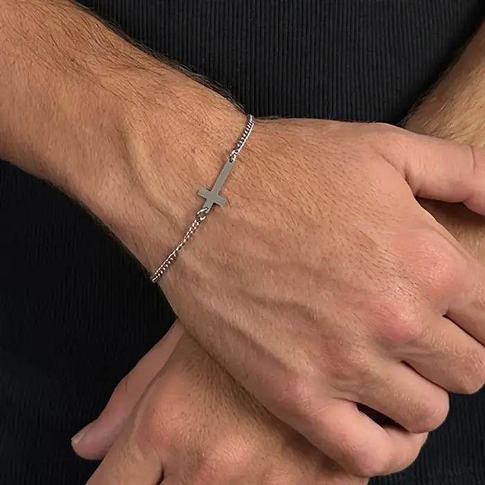 Bracelet croix en acier inoxydable 316L étanche pour homme