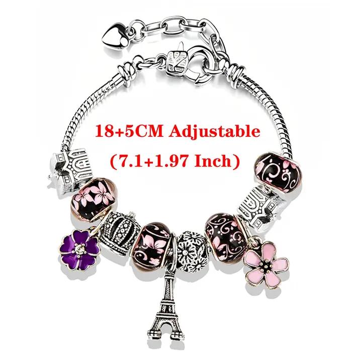 Bracelet à breloques Tour Eiffel de Paris en argent plaqué antique