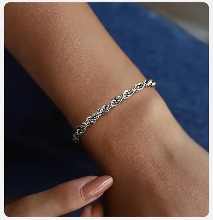 ALIZERO 925 argent Sterling unisexe 4mm corde chaîne Bracelets pour hommes femmes torsadé maillons