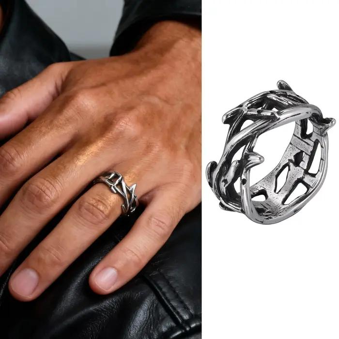 Bagues ethniques vintage punk pour hommes, bande de doigt rune nœud viking rétro, chevalière en pier