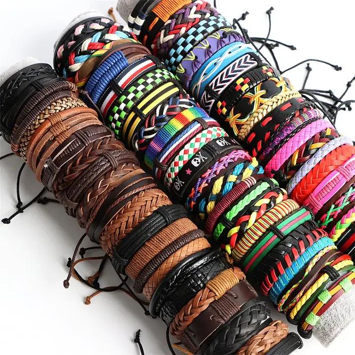 Bracelets de manchette en cuir vintage rétro réglables pour homme et femme styles mixtes occasions spéciales