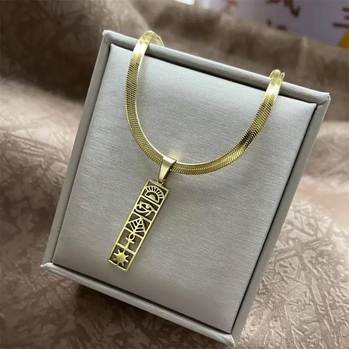 Collier de Hiéroglyphes Égyptiens en Acier Inoxydable