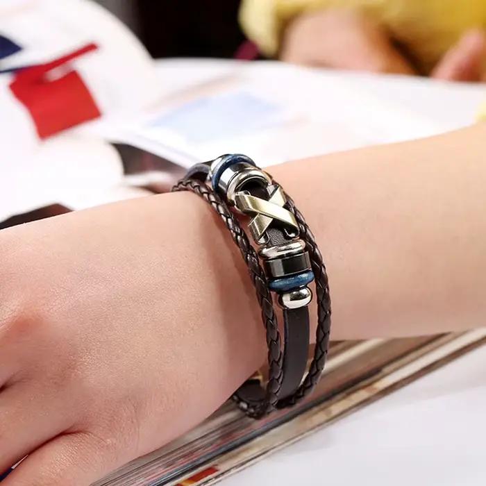 Bracelet en cuir tendance unisexe avec perles style géométrique pour homme femme polyvalent occasions spéciales