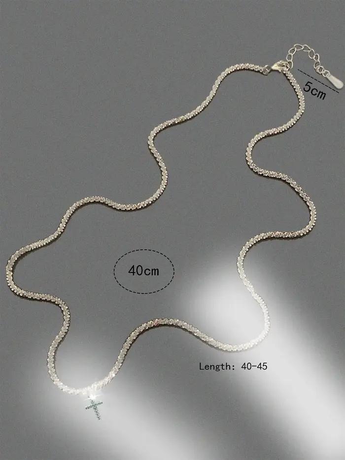 Collier ras du cou avec croix et clavicule, 1 pièce, simple