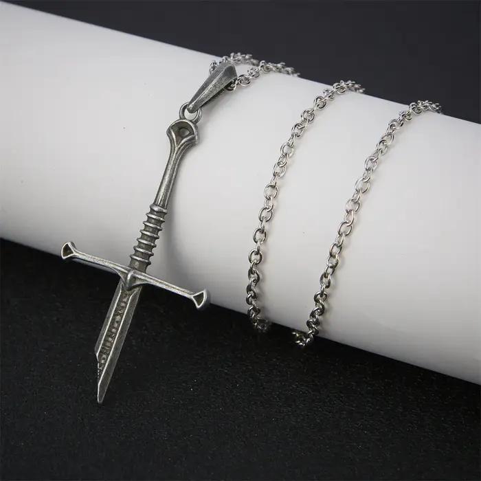 Rétro Excalibur cassé épée collier Punk à la mode pendentif en métal Collections Film le seigneur Narsil bijoux Fans cadeau