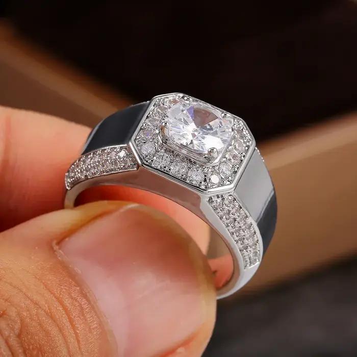 Luxe 925 en argent Sterling hommes AAA cristal Zircon pierre bague de mariage brillant Noble fiançailles