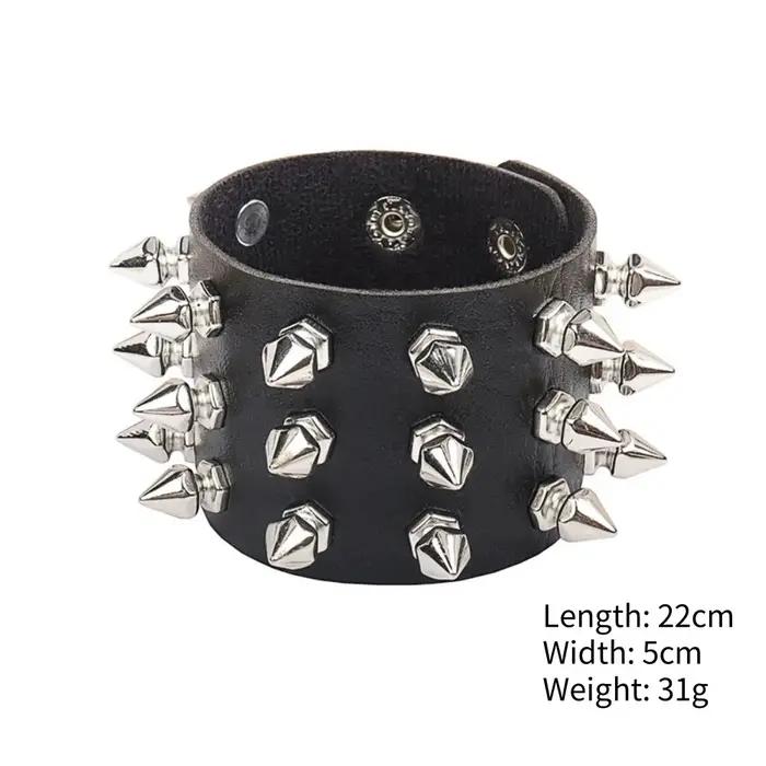 Nouveau Bracelet Punk pour hommes et femmes, Bracelet gothique en cuir noir avec clous en métal clou