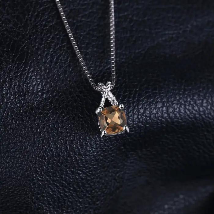 JewelryPalace – collier à pendentif carré en Quartz fumé naturel, en argent Sterling 925, sans chaîne, plaqué or jaune et Rose