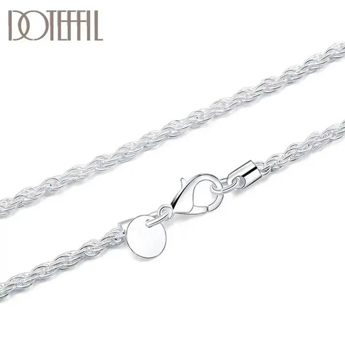 DOTEFFIL 925 argent Sterling 16/18/20/22/24 pouces 3mm chanvre corde chaîne collier pour les femmes