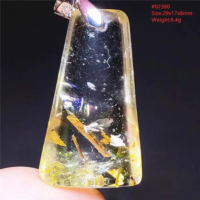 Collier en Quartz rutilé pour hommes et femmes, bijou en or naturel véritable, pendentif goutte d'ea