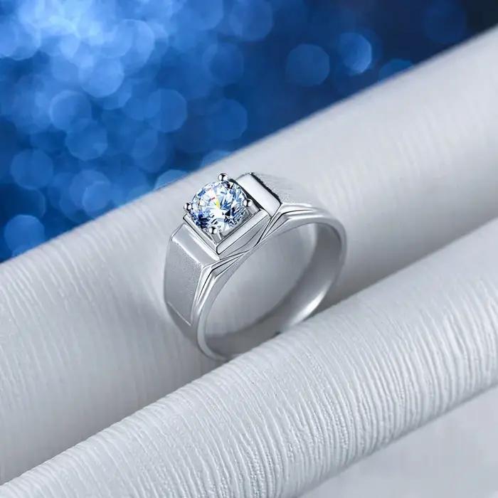 Bague pour homme en or blanc 18 carats massif avec moissanite certifiée 1 carat