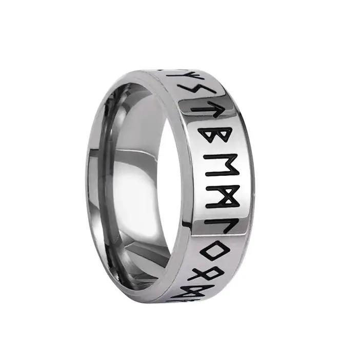 Bague Homme Rétro en Acier Inoxydable avec Runes et Motifs Viking Nordiques Odin – Bijou Amulette