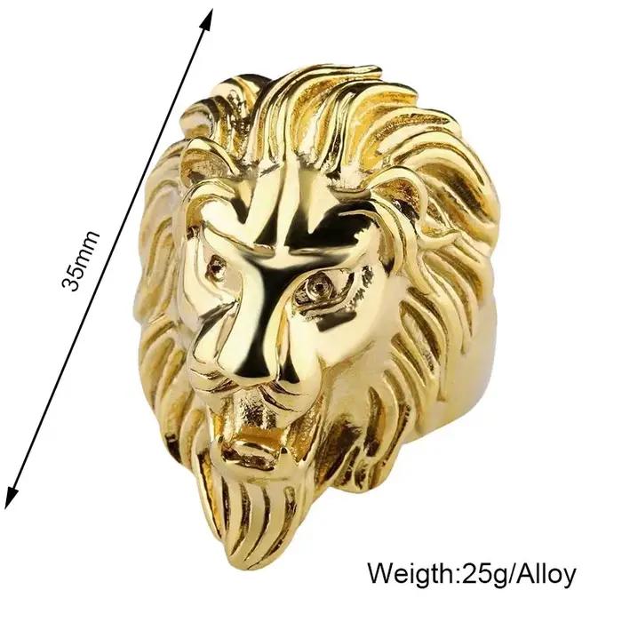 Bague Vintage Tête de Lion Dorée pour Hommes, Alliage de Zinc, Sculpture 3D Lion, Style Hip Hop Rock Biker, Bijou de Doigt Tendance pour Occasions Spéciales