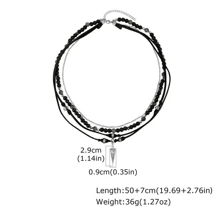 Collier superposé Rock Punk pour homme, collier décontracté multi-couches en cuir noir, petit penden
