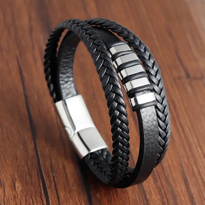 Bracelet en corde tressée à breloques pour hommes, boucle magnétique en acier inoxydable, Bracelets