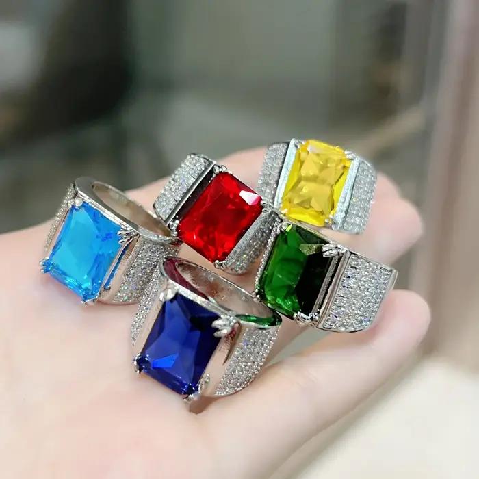 Bague en émeraude verte naturelle pour homme
