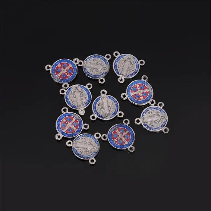 Connecteur de collier religieux plaqué or, pendentif du sacrement chrétien, pendentif croix de saint benoît, collier de bijoux à faire soi-même, 5 pièces