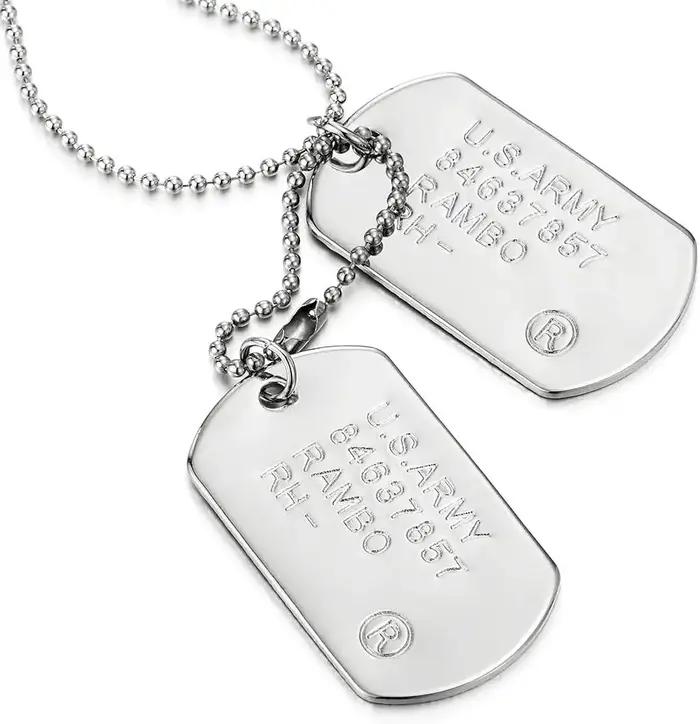 Classique 2 pièces hommes militaire armée chien étiquette pendentif collier pour hommes papa mari av