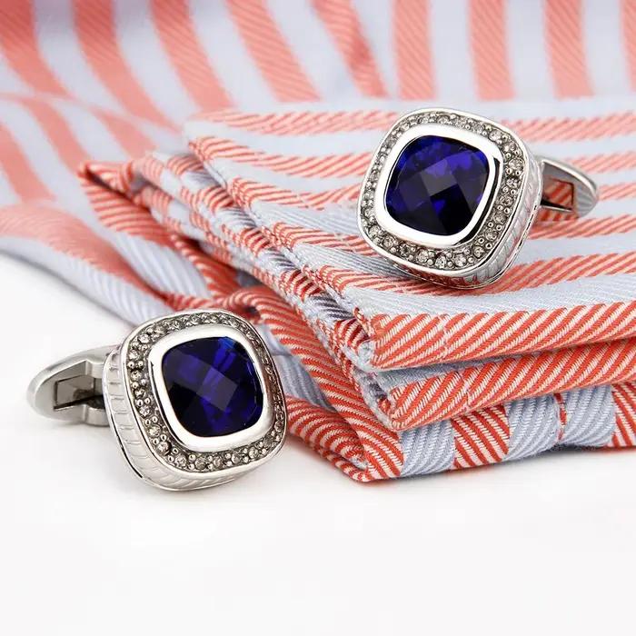 Boutons de manchette pour hommes en argent sterling 925 serti de saphirs boutons de manchette classiques pour anniversaire mariage et occasions professionnelles