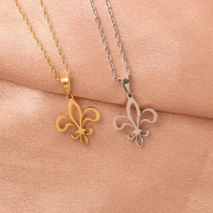 Pendentif de collier Fleur de lis exquis en argent sterling plaqué or