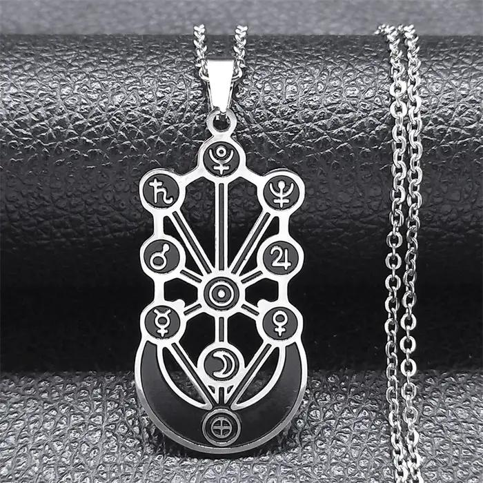 Kabbale Sephirot Arbre de Vie Collier Croissant de Lune, Cabala Pendentif en Acier Inoxydable, Colli