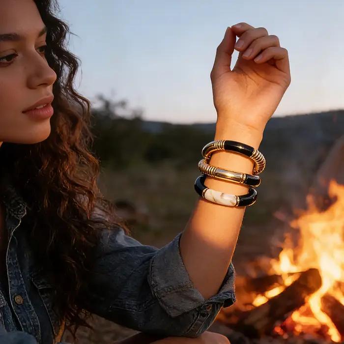 Ensemble de 3 bracelets en marbre de style moderne et éclaté