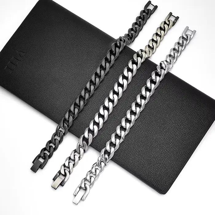 Bracelet noir en acier inoxydable pour homme, bijoux hip hop cubain, cadeau vintage, accessoires JOFashion