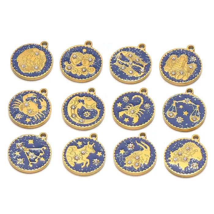 Breloques en acier inoxydable émaillées 12 constellations zircon DIY pour colliers pendentifs boucles d'oreilles occasions spéciales femmes