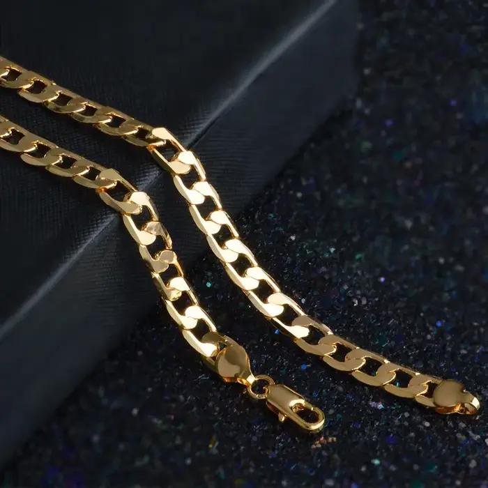 Nouveaux colliers en or 18 carats, 20 pouces, chaîne classique de 8 mm, pour hommes, bijoux de haute qualité, cadeaux pour mariage et fête