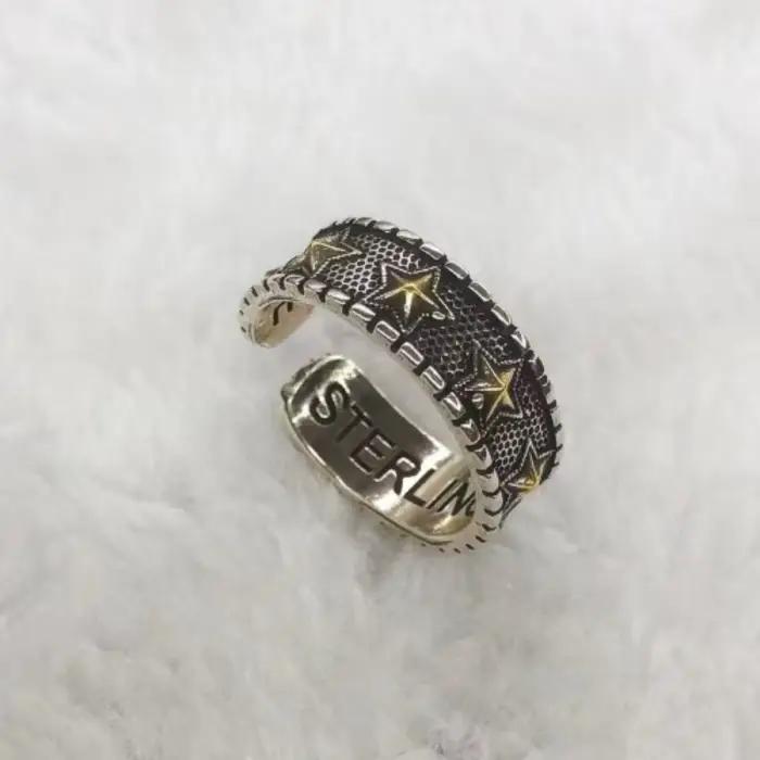 Buyee-Bague ouverte étoile dorée en argent regardé 925 pour homme et femme