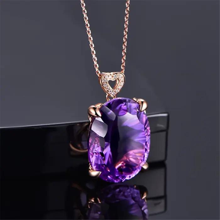 Pendentif en Quartz Naturel Violet Serties en Argent Sterling pour Occasions Spéciales Bijou de Qualité Supérieure à Offrir pour Femme