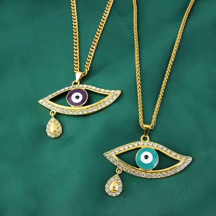 Punk Vintage mauvais yeux couleur or collier pendentifs plaqué or 18 carats Zircon Hip Hop mode pendentif femmes hommes fête bijoux cadeau